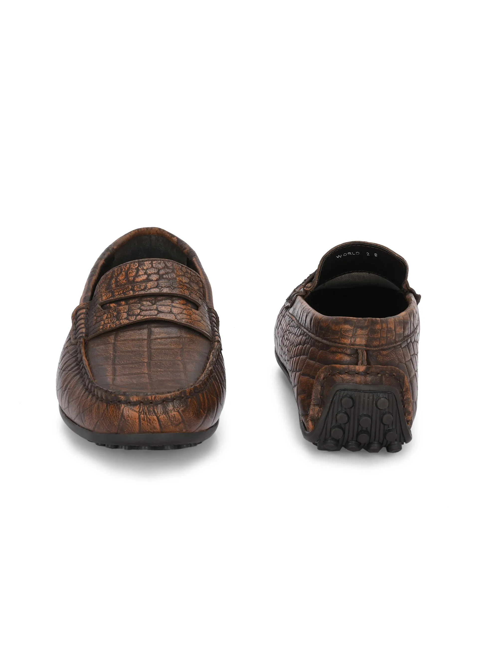 Carlo Romano Brown Italian croco printed Genuine Leather Loafer moccasin shoe for men