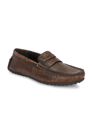 Carlo Romano Brown Italian croco printed Genuine Leather Loafer moccasin shoe for men