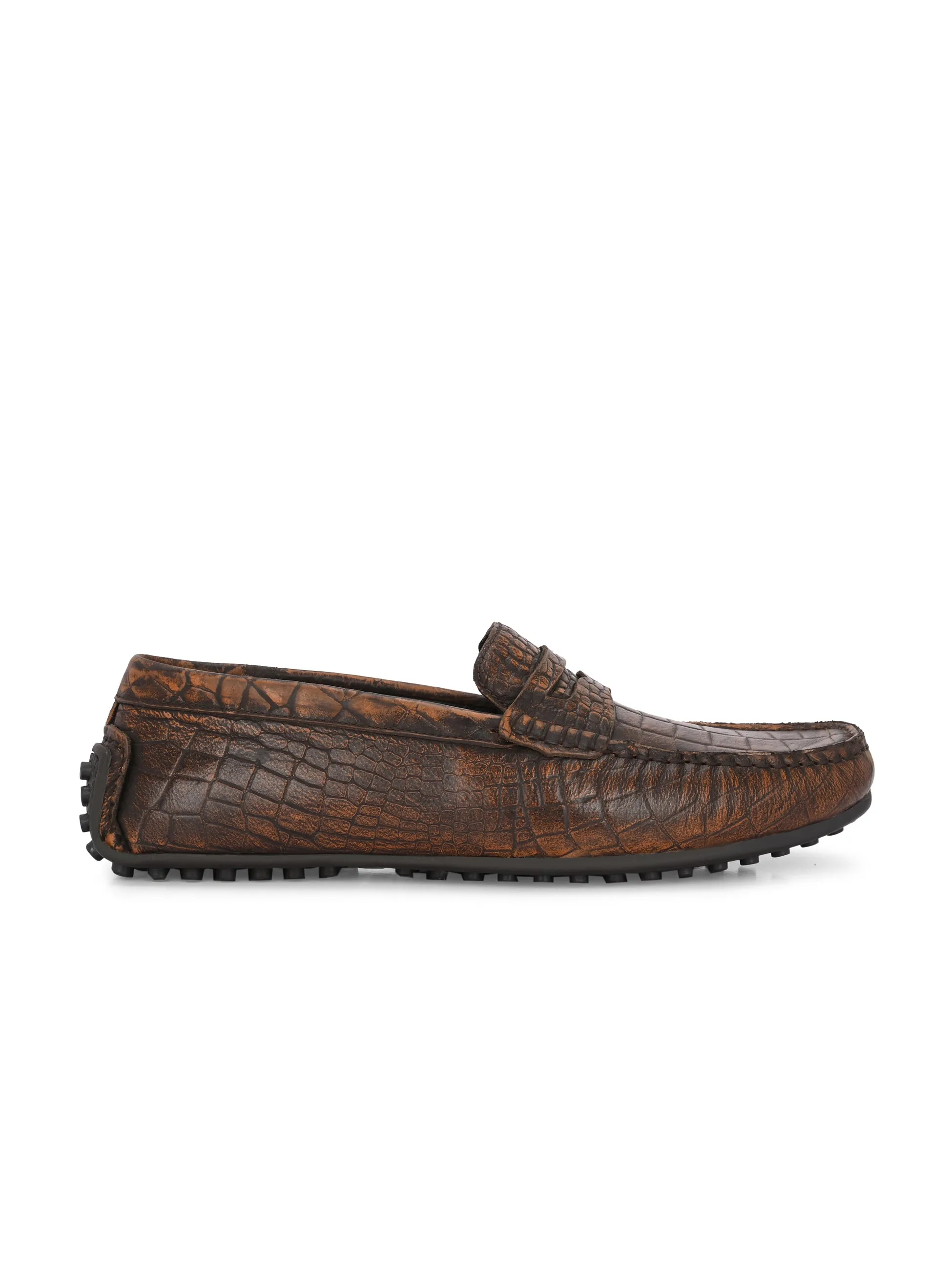 Carlo Romano Brown Italian croco printed Genuine Leather Loafer moccasin shoe for men