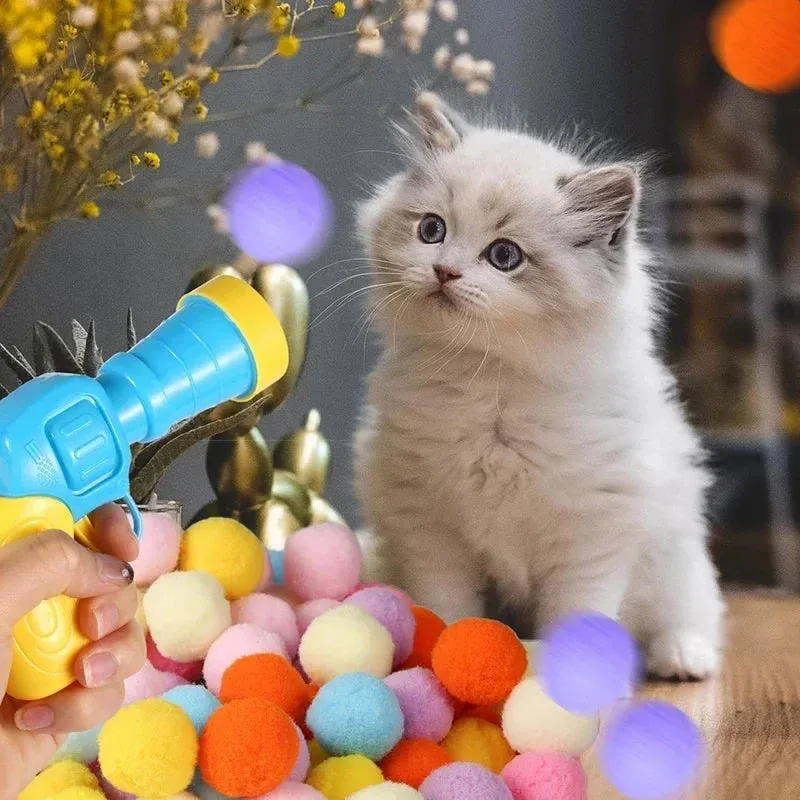Cat Toys Interactive Launch Training Toy for Pet Kitten Creative Mini Shooting Gun Games Stretch Plush Ball Toys Pet Supplies