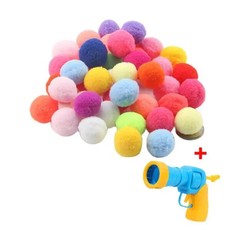 Cat Toys Interactive Launch Training Toy for Pet Kitten Creative Mini Shooting Gun Games Stretch Plush Ball Toys Pet Supplies