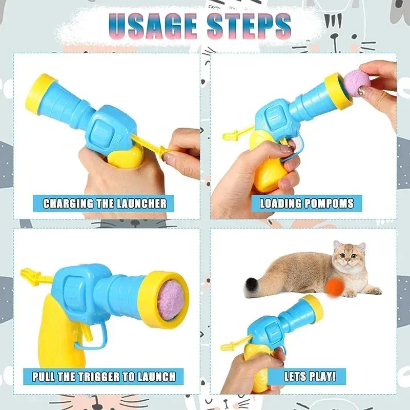 Cat Toys Interactive Launch Training Toy for Pet Kitten Creative Mini Shooting Gun Games Stretch Plush Ball Toys Pet Supplies
