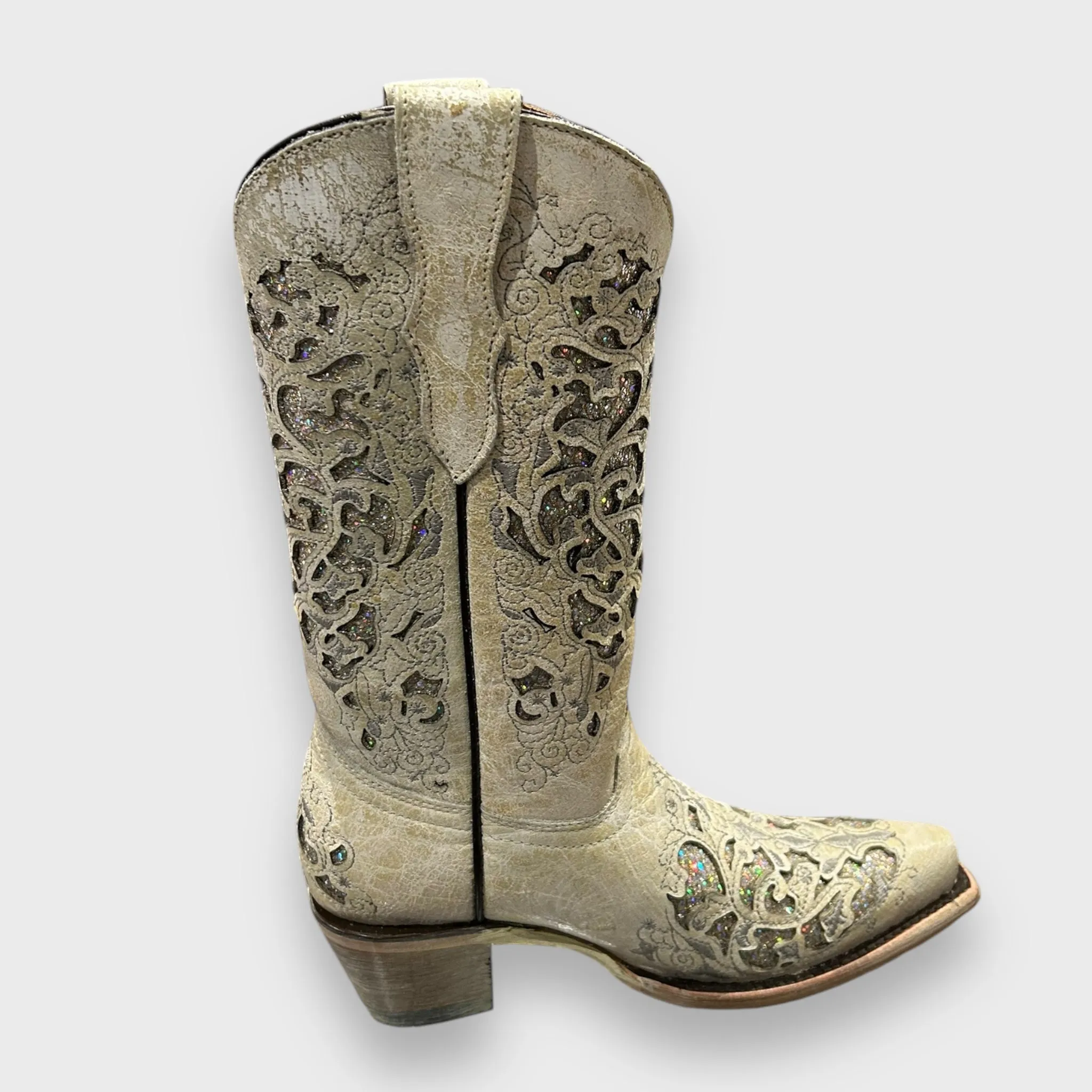 Corral Teens T0021 White Glitter inlay Cowboy Boots