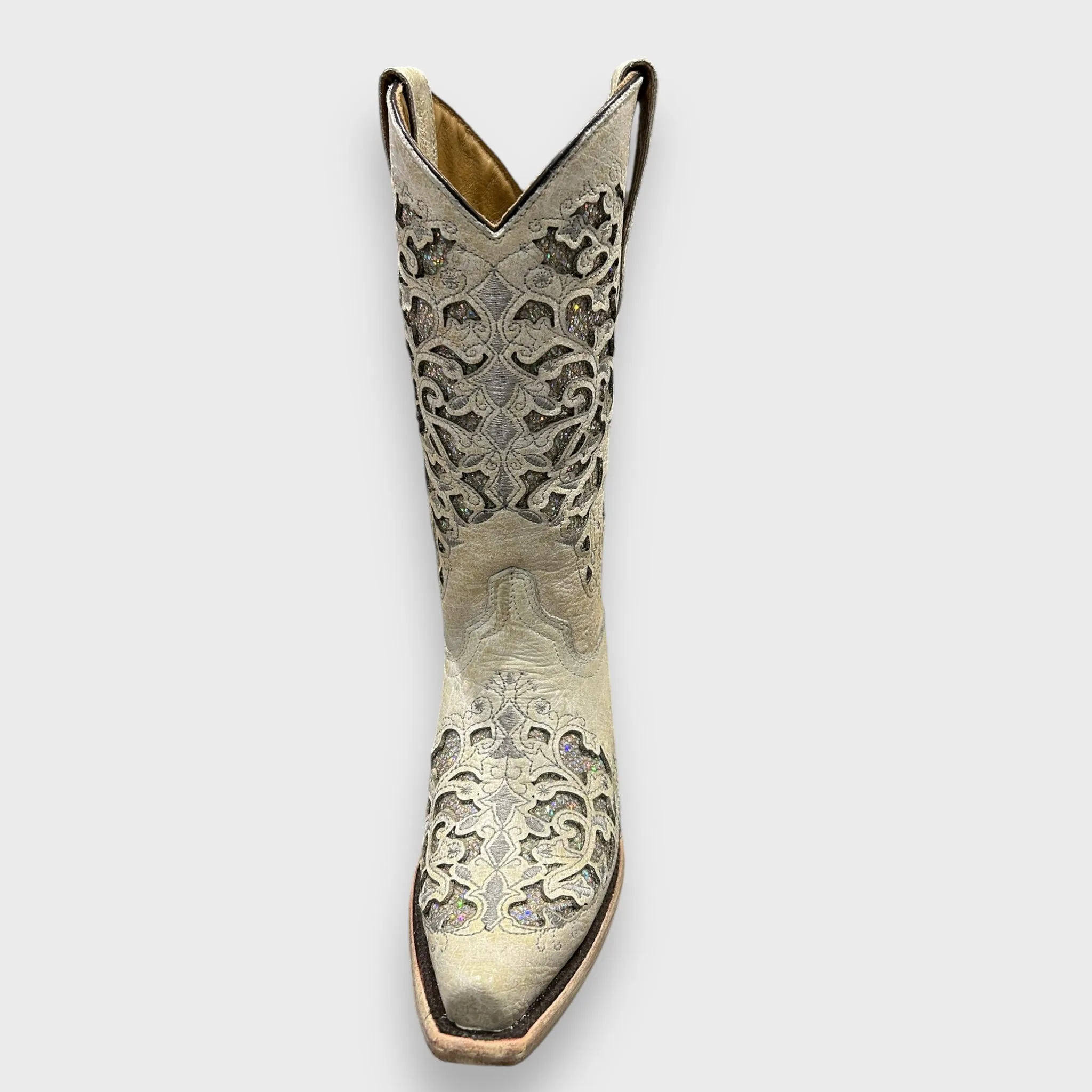 Corral Teens T0021 White Glitter inlay Cowboy Boots