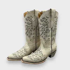 Corral Teens T0021 White Glitter inlay Cowboy Boots