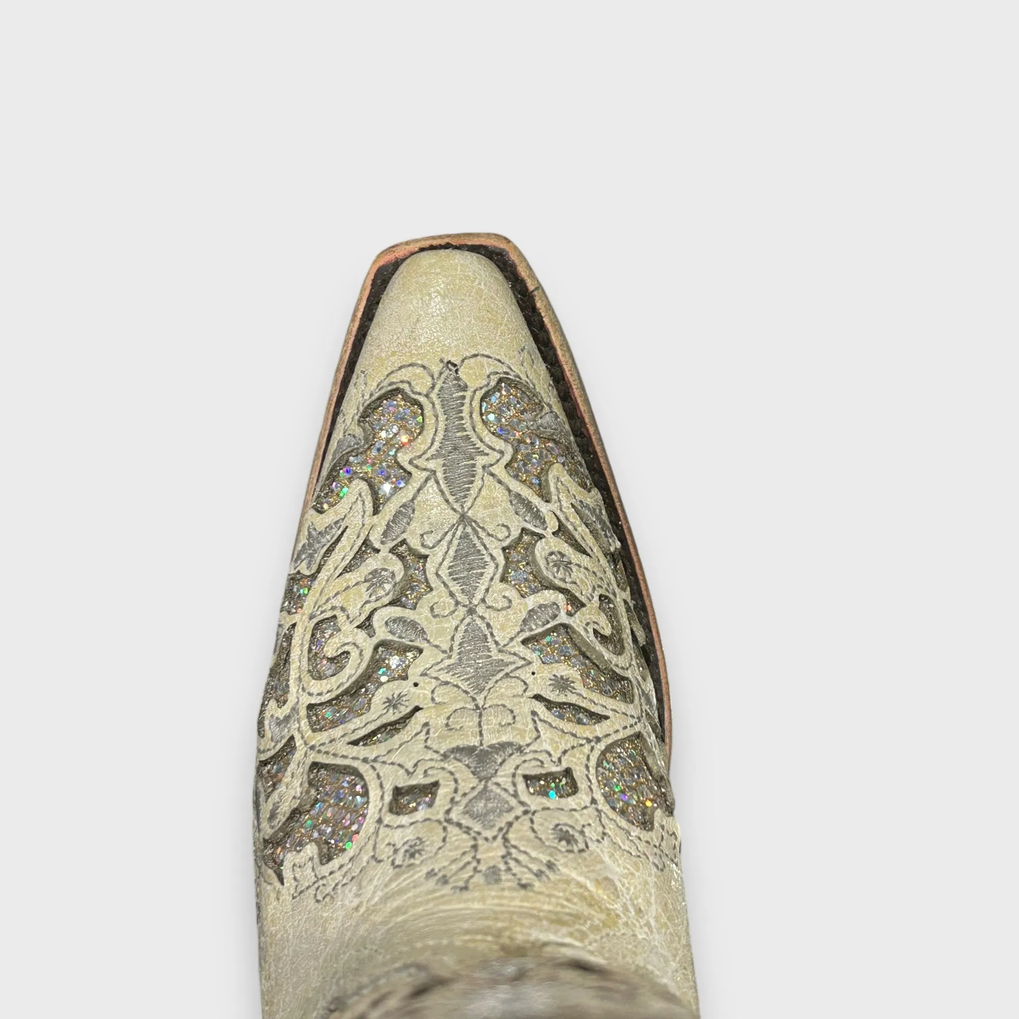 Corral Teens T0021 White Glitter inlay Cowboy Boots