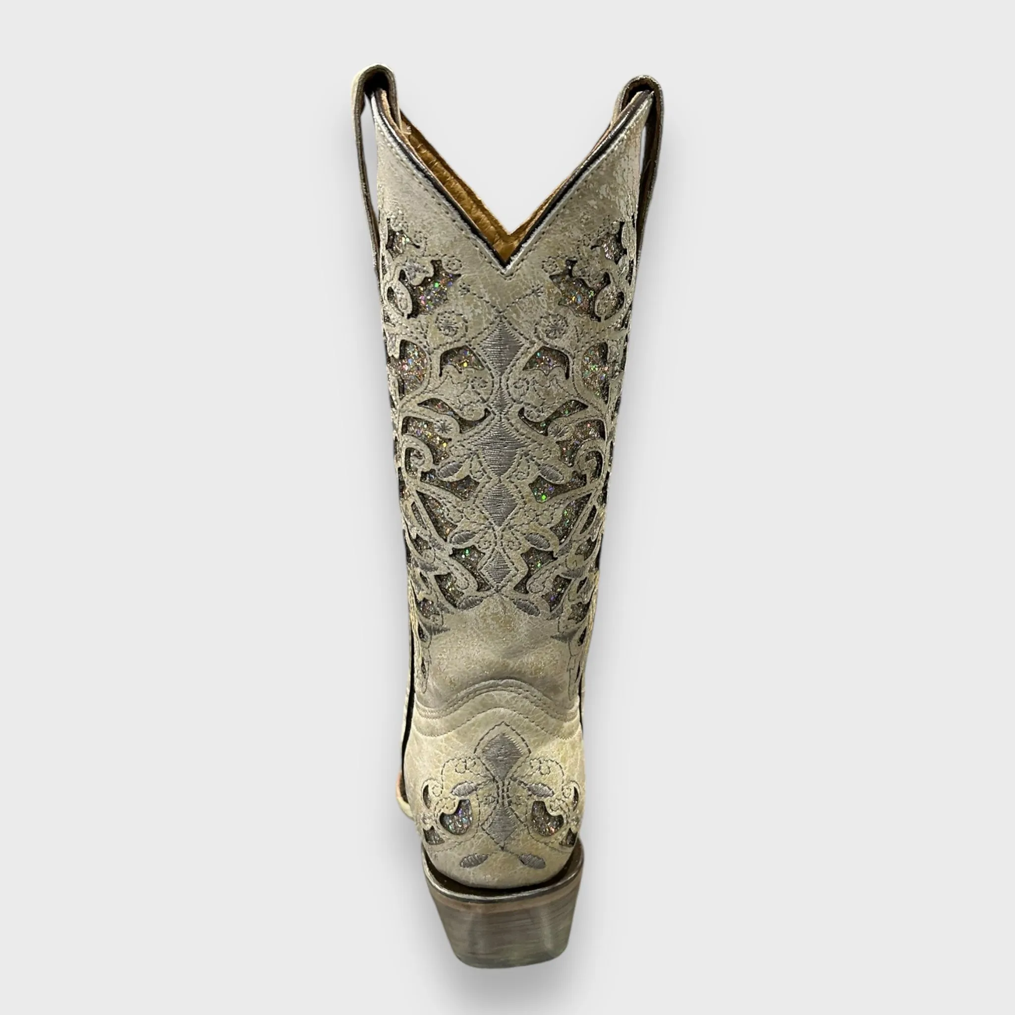 Corral Teens T0021 White Glitter inlay Cowboy Boots