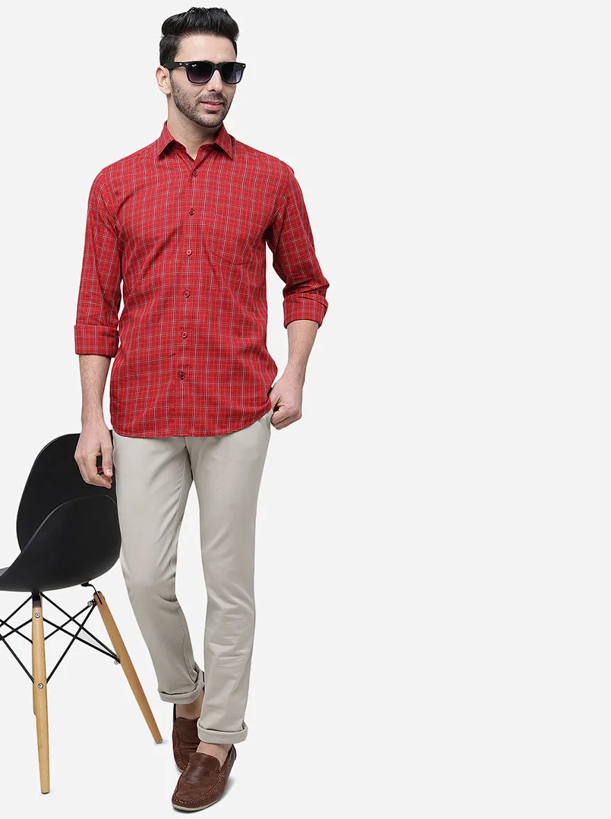 Cream Solid Super Slim Fit Casual Trouser | Greenfibre