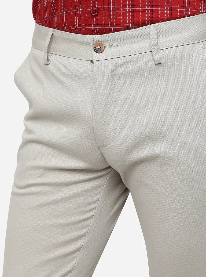 Cream Solid Super Slim Fit Casual Trouser | Greenfibre