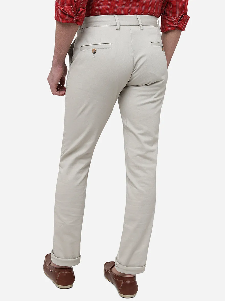 Cream Solid Super Slim Fit Casual Trouser | Greenfibre