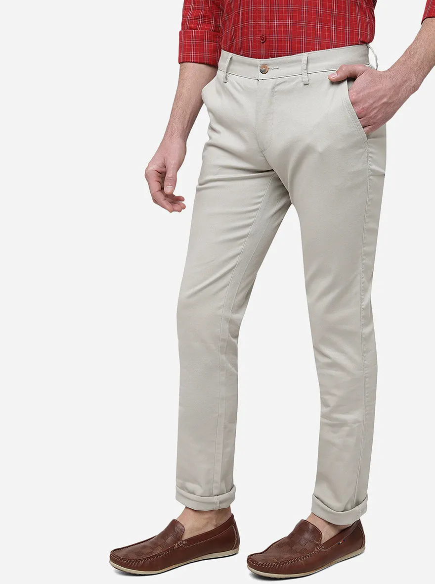 Cream Solid Super Slim Fit Casual Trouser | Greenfibre
