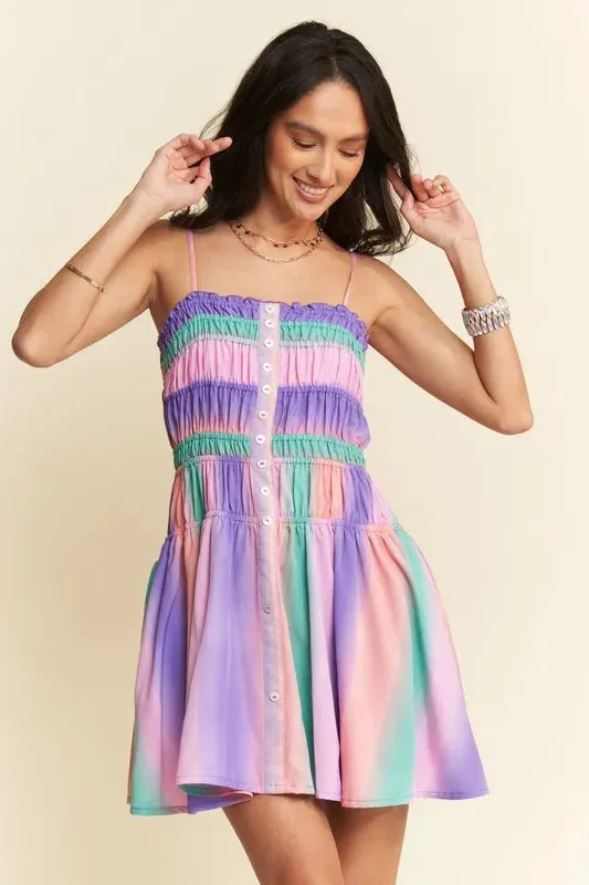 Davi & Dani Multi Color Ombre Printed Bodice Button Up Dress