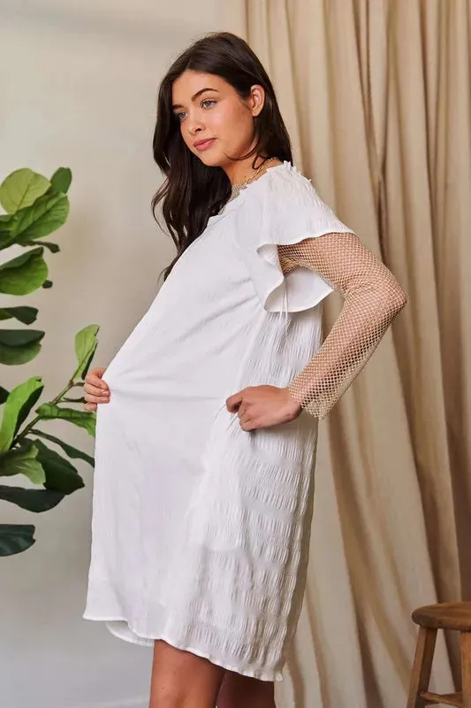 Davi & Dani Textured Ruffle Off-Shoulder Pockets Shift Dress