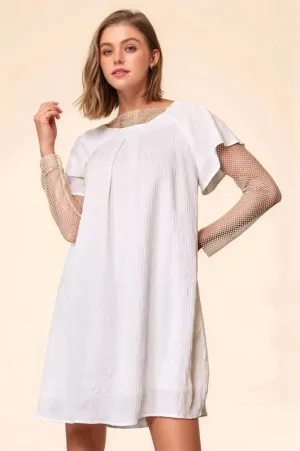 Davi & Dani Textured Ruffle Off-Shoulder Pockets Shift Dress