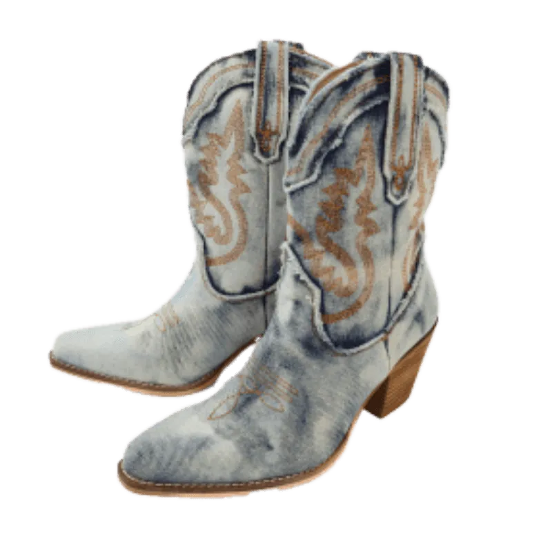 Denim Western Boots - Blue