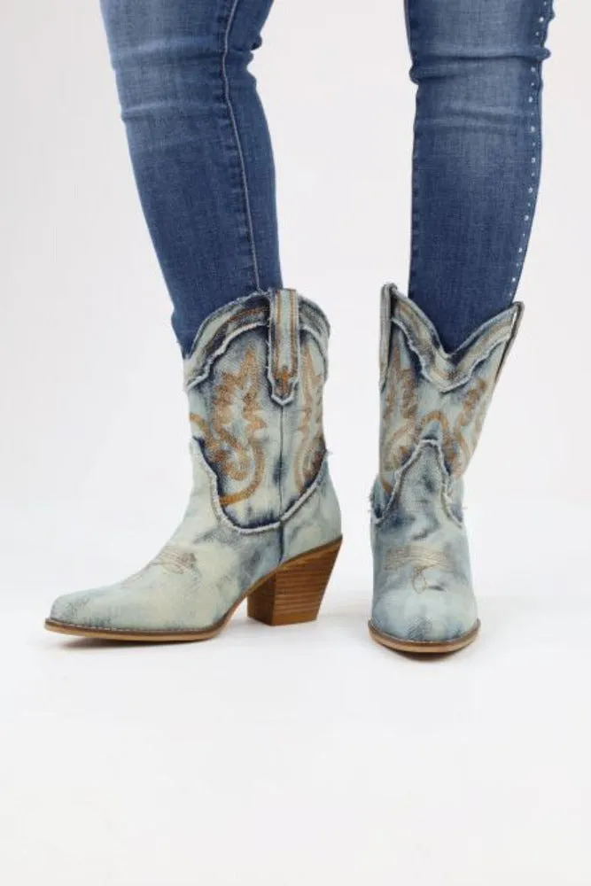Denim Western Boots - Blue