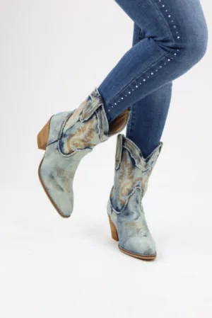 Denim Western Boots - Blue