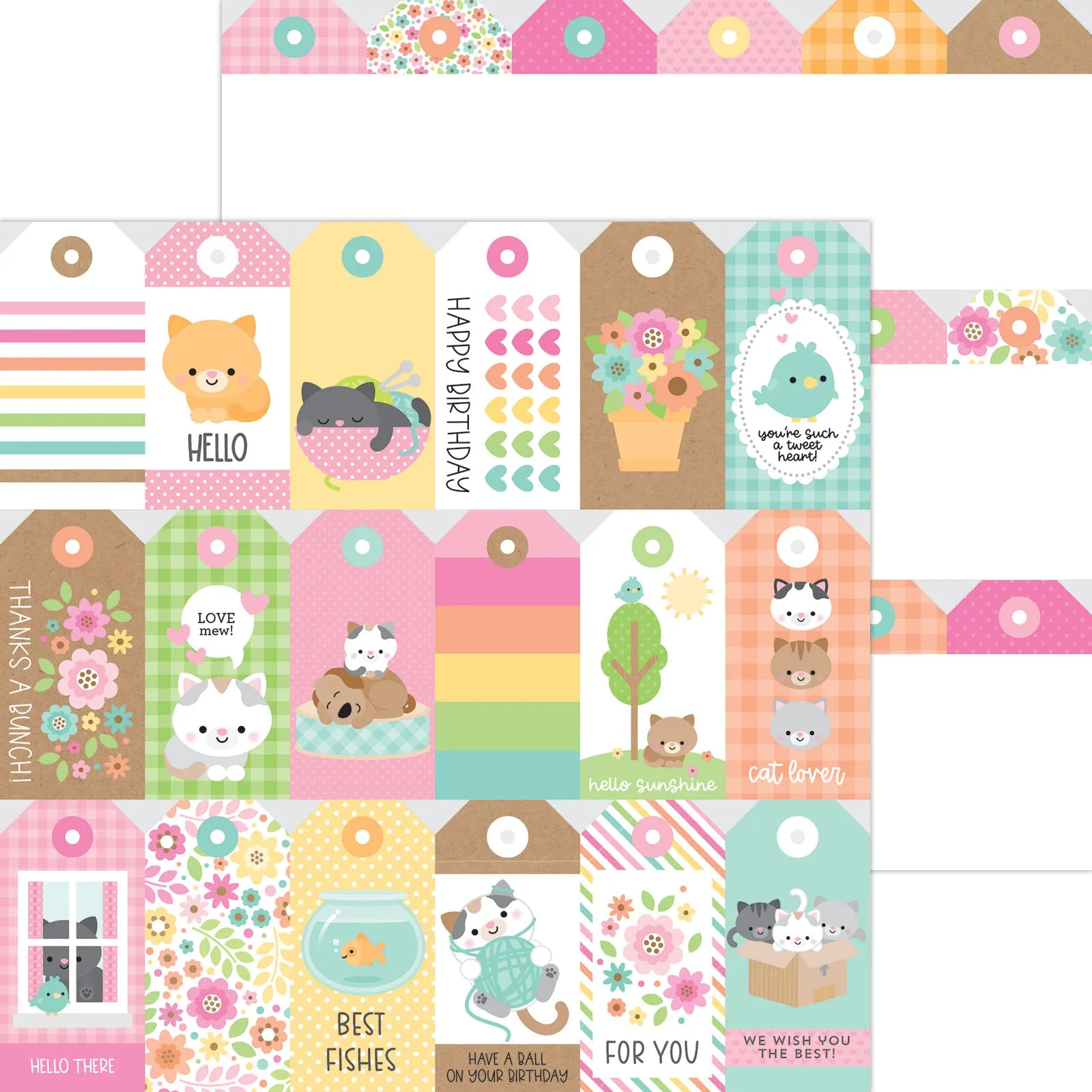 Doodlebug - Pretty Kitty - 12x12 Single Sheets - Thinking of You /7635
