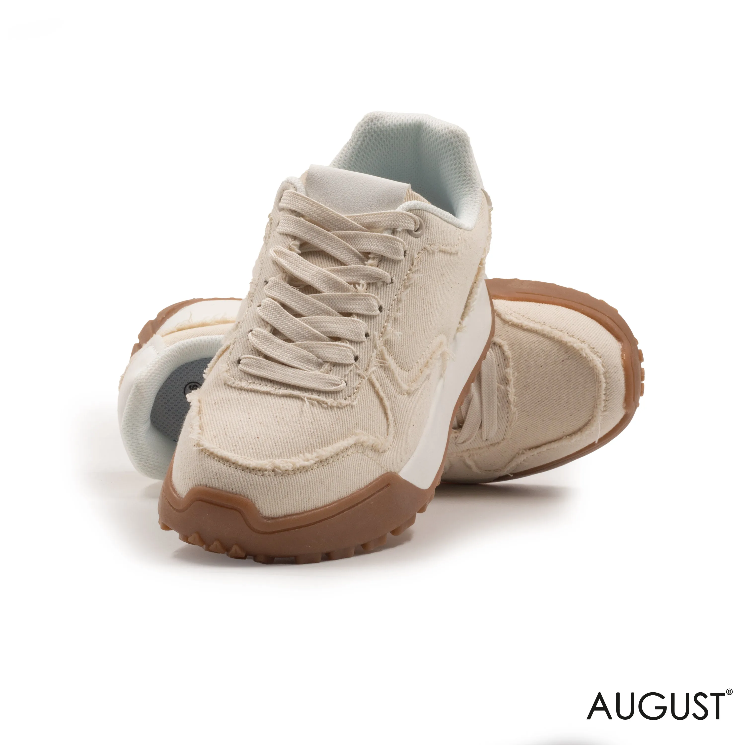 FABRIC CREAMY SNEAKERS WITH RUBBER SOLE