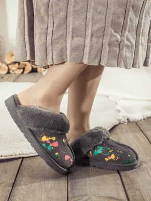 Faux Fur Lined Suede Upper Slipper - Grey