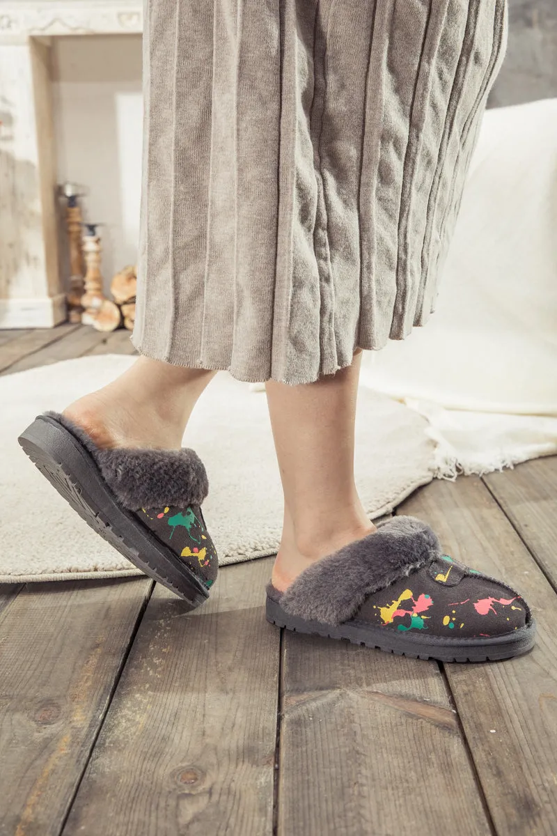 Faux Fur Lined Suede Upper Slipper - Grey