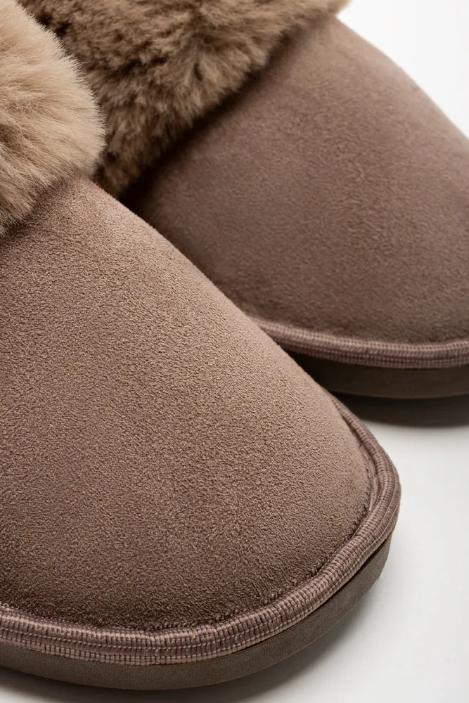 Fur Trim Slippers Natural