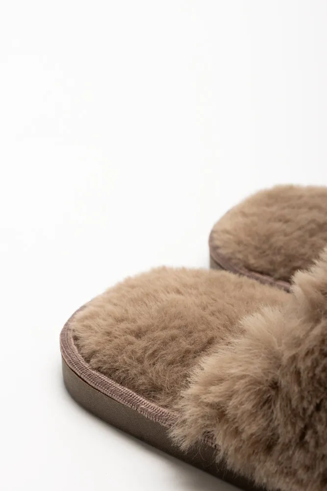 Fur Trim Slippers Natural