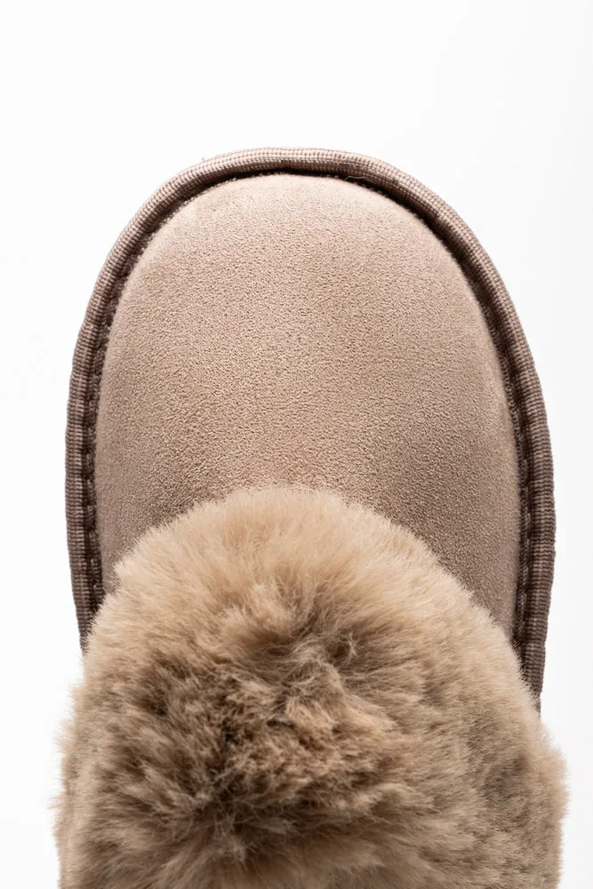 Fur Trim Slippers Natural