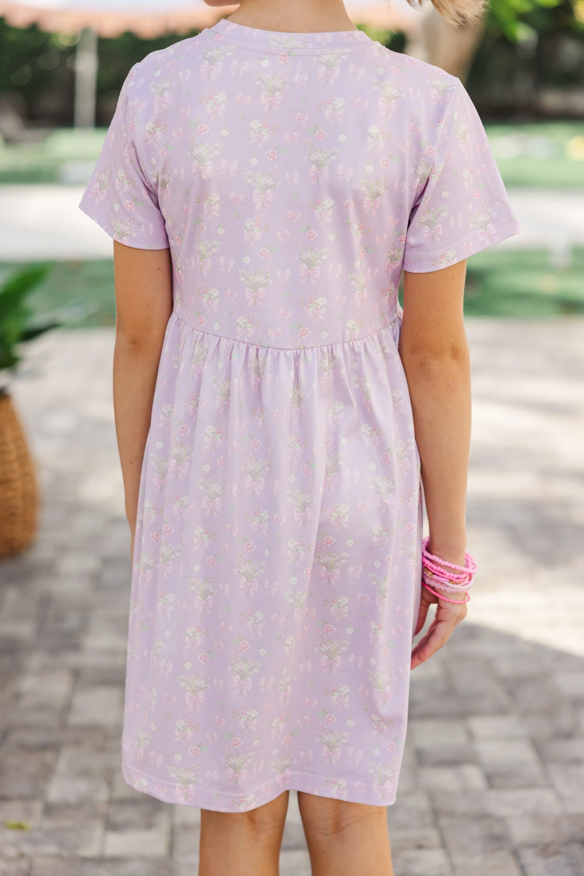 Girls: Happy Days Lavender Bow Pattern Babydoll Dress