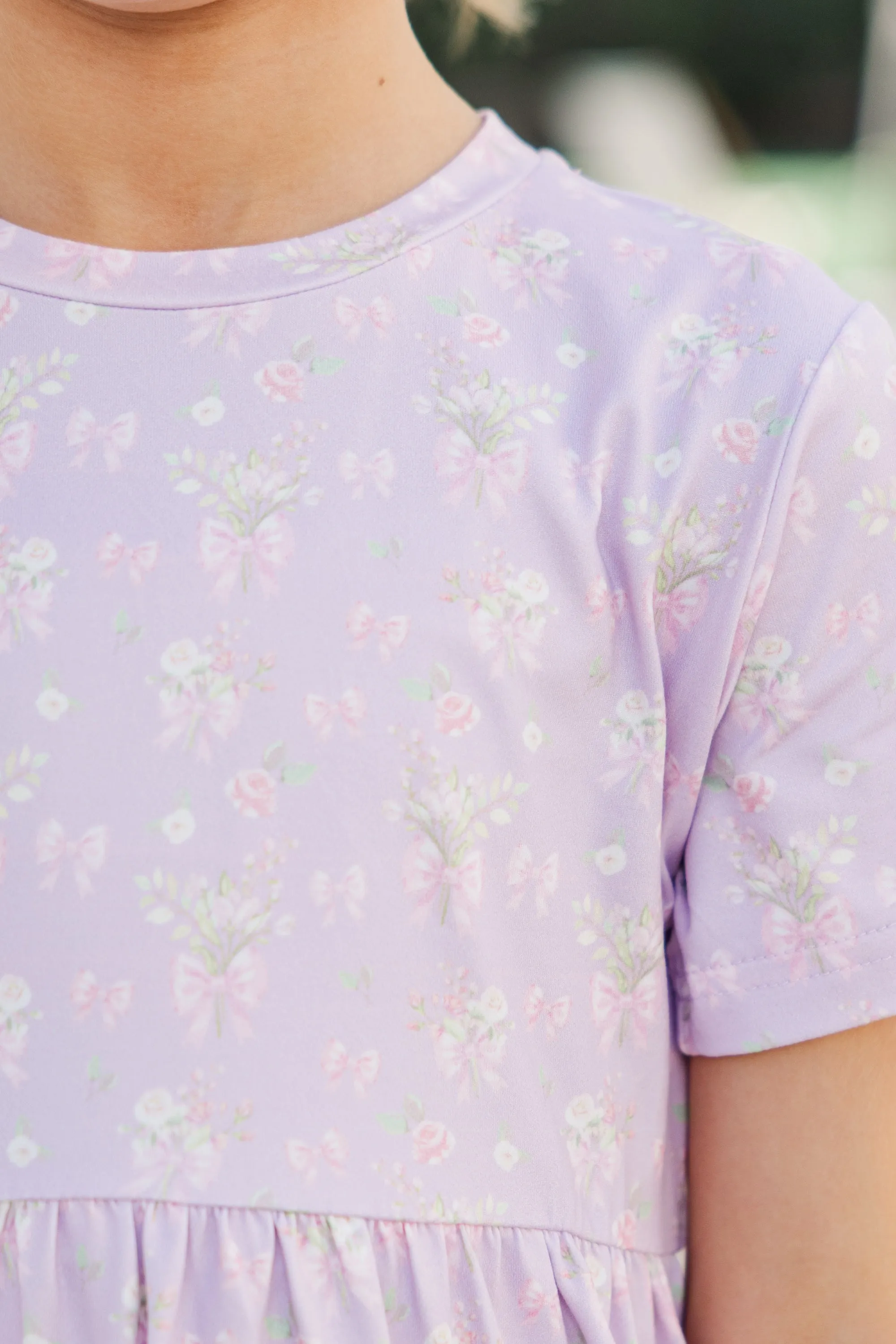 Girls: Happy Days Lavender Bow Pattern Babydoll Dress
