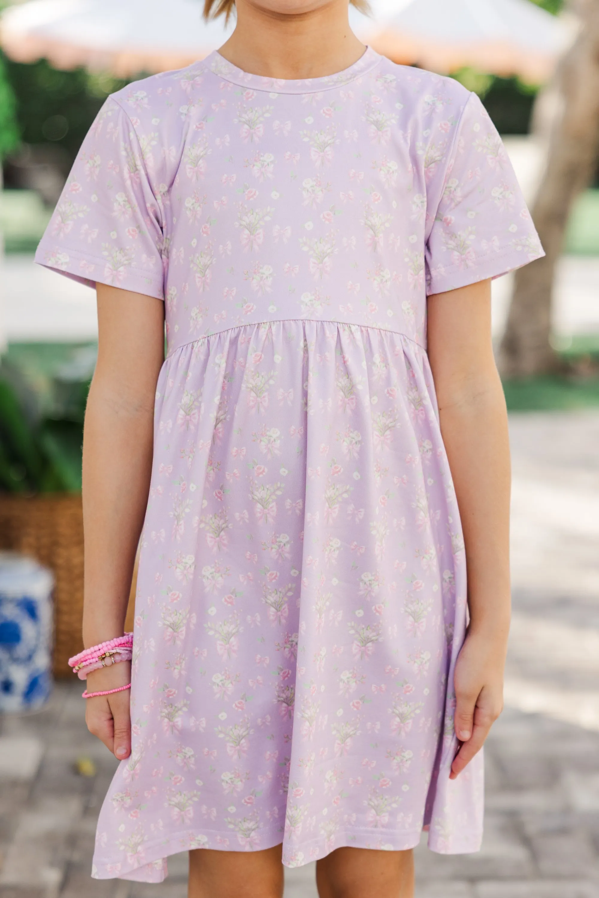 Girls: Happy Days Lavender Bow Pattern Babydoll Dress