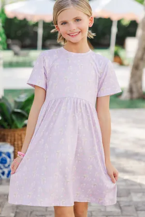 Girls: Happy Days Lavender Bow Pattern Babydoll Dress