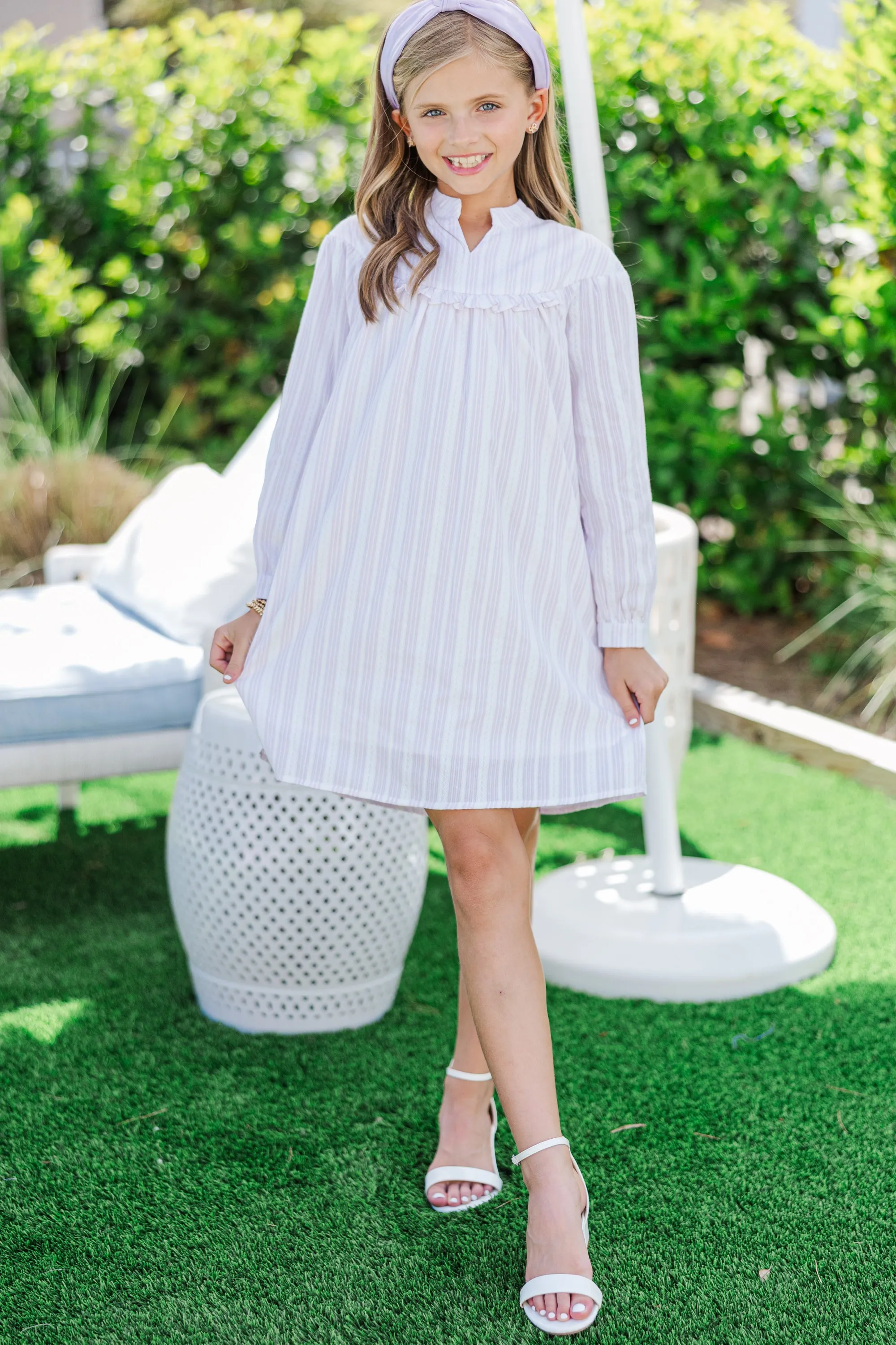 Girls: Through The Reeds Ivory White Striped Babydoll Dress