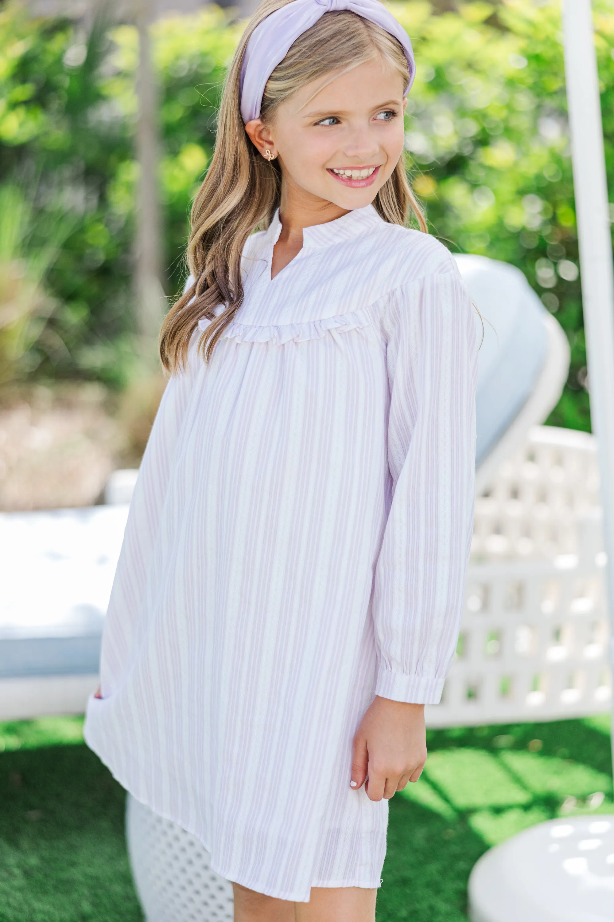 Girls: Through The Reeds Ivory White Striped Babydoll Dress