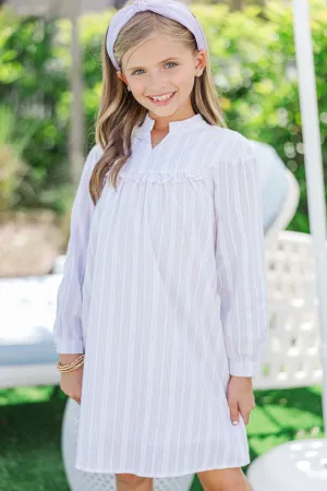 Girls: Through The Reeds Ivory White Striped Babydoll Dress