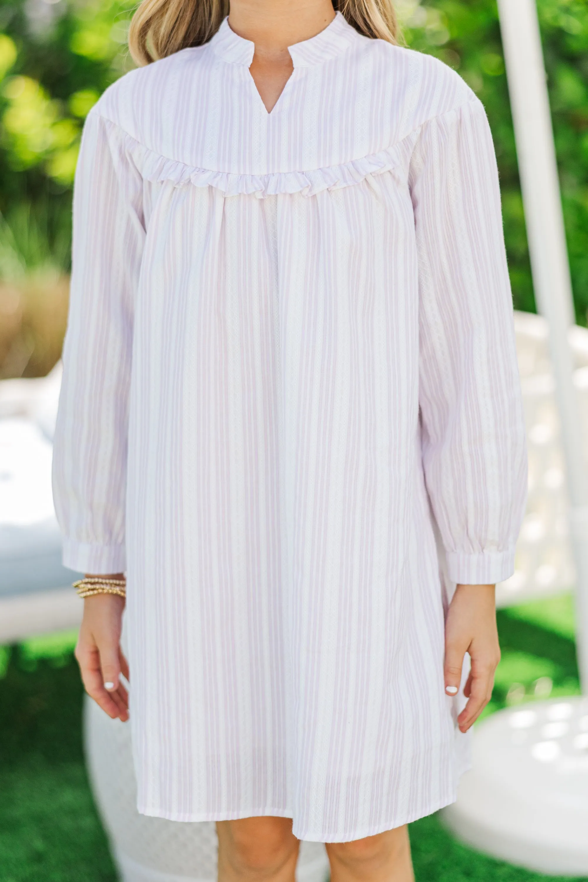 Girls: Through The Reeds Ivory White Striped Babydoll Dress