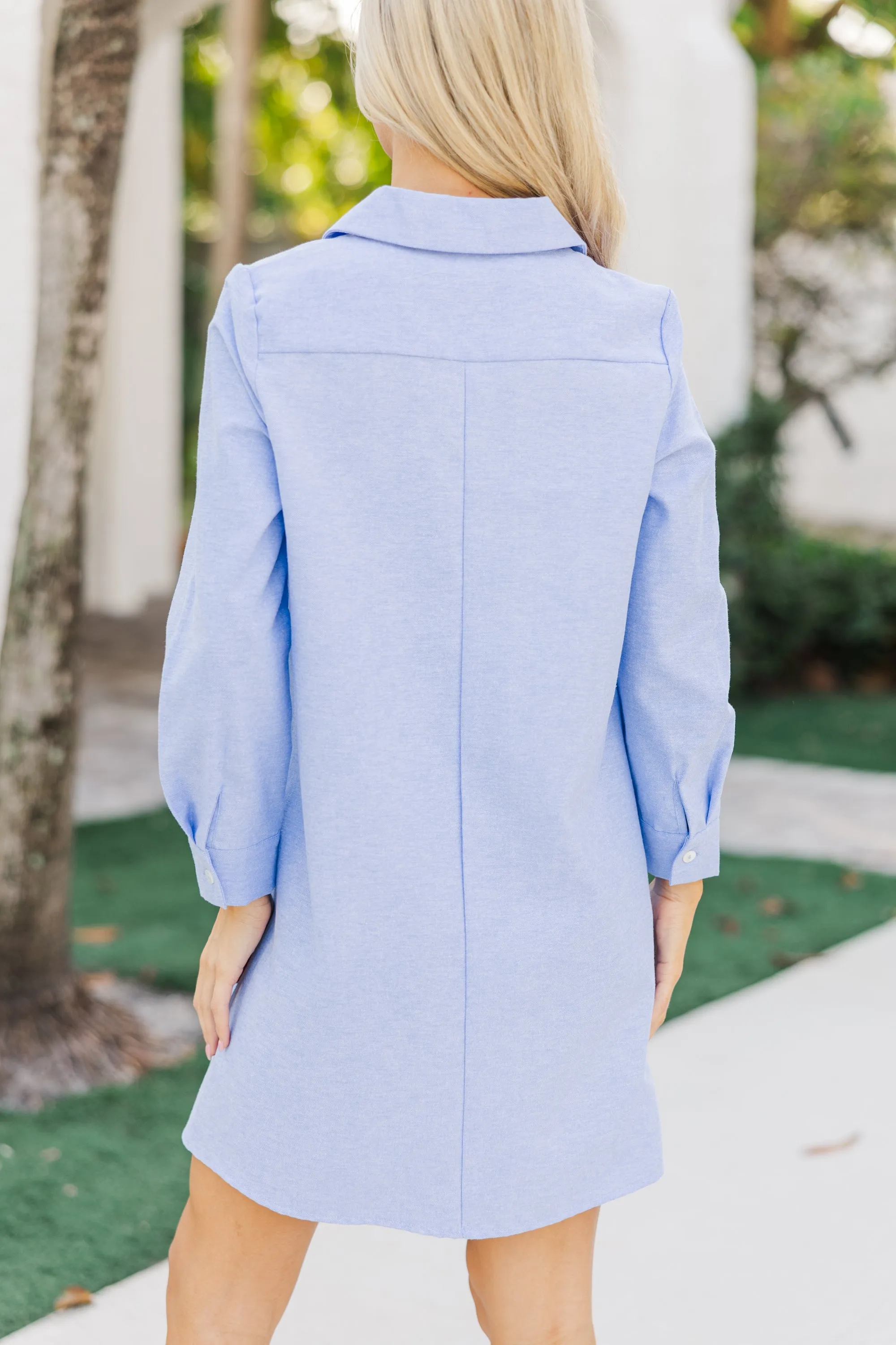 Hanging On Every Word Light Blue Shirt Dress