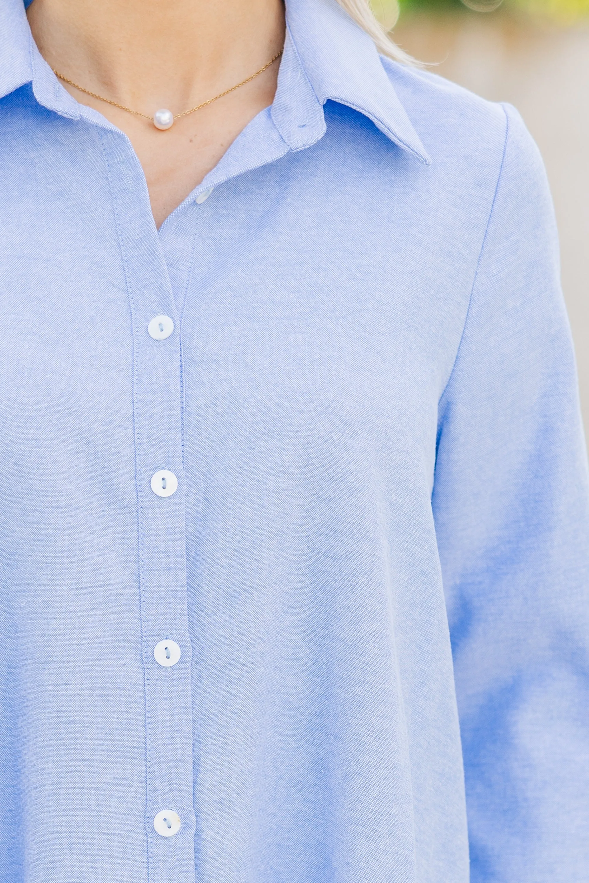 Hanging On Every Word Light Blue Shirt Dress