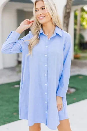 Hanging On Every Word Light Blue Shirt Dress
