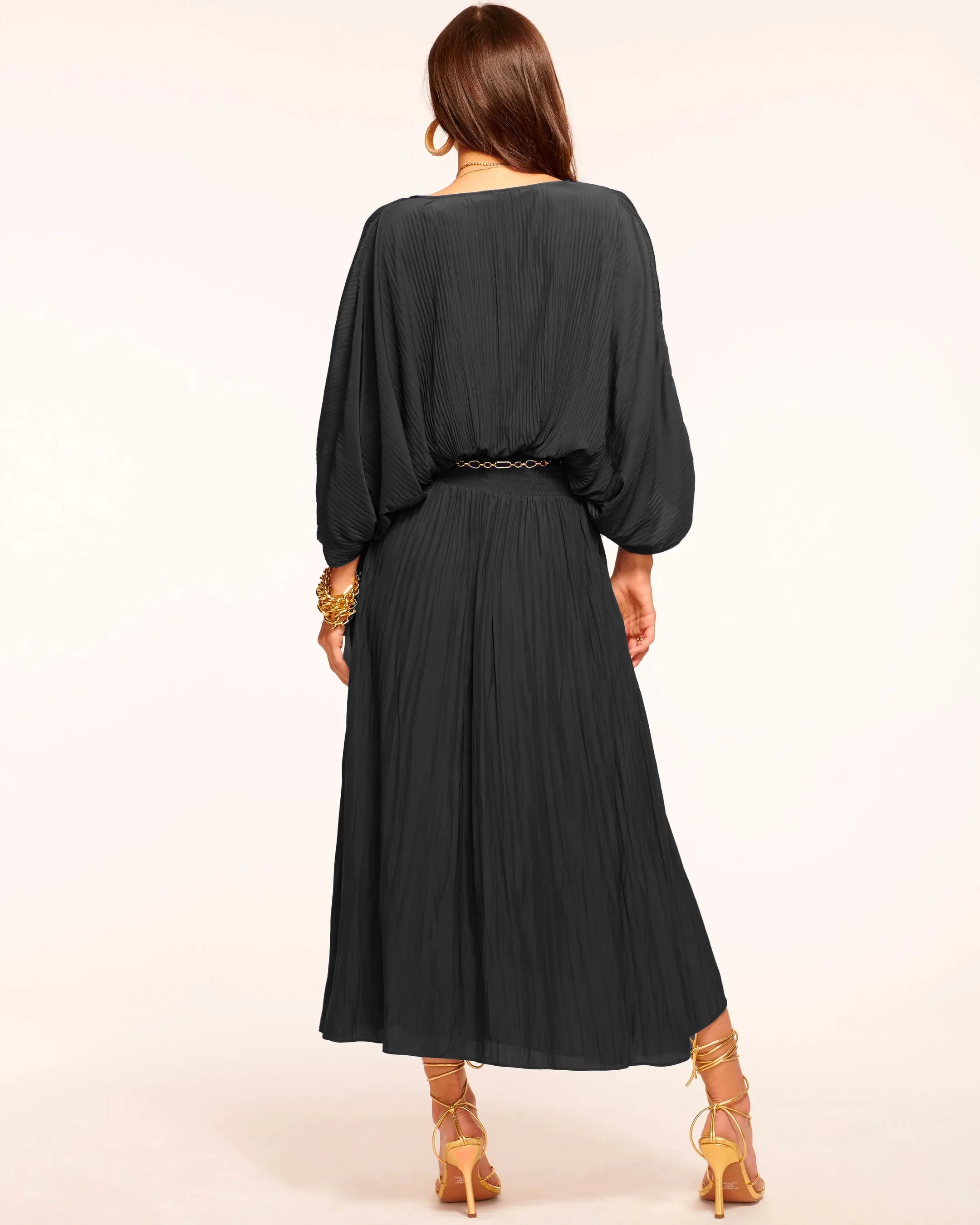 Harmonie V-Neck Midi Dress - Black