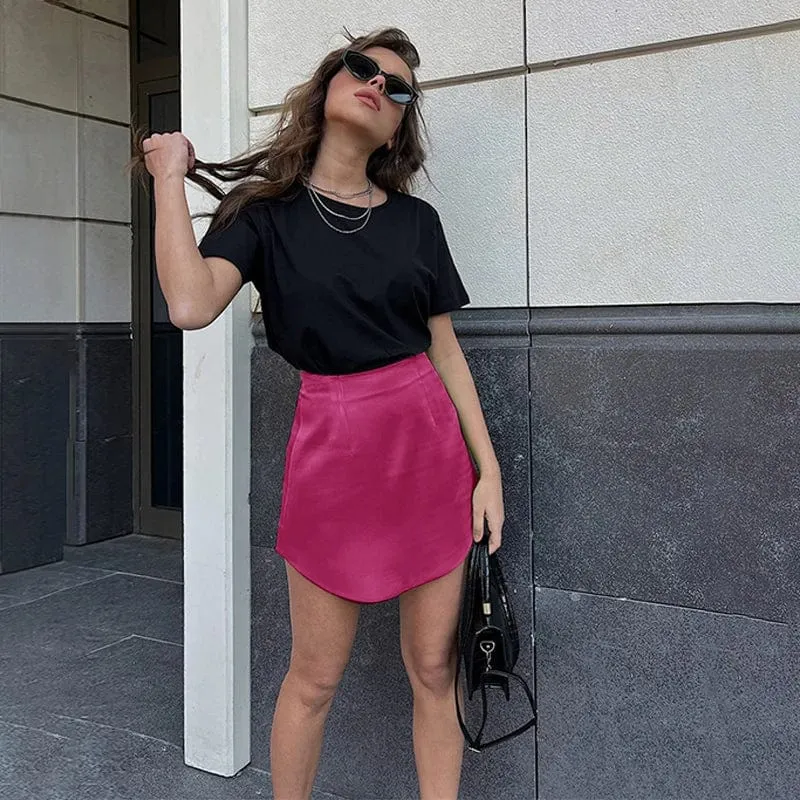 High Waisted Satin a Line Mini Skirt