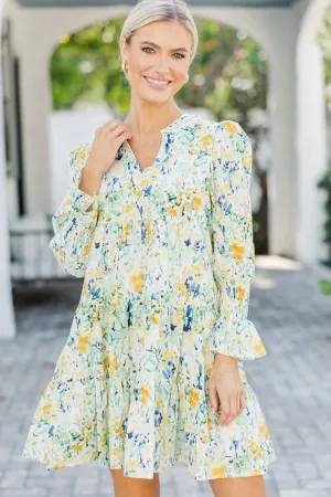 In Your Happy Place Yellow Watercolor Floral Dress