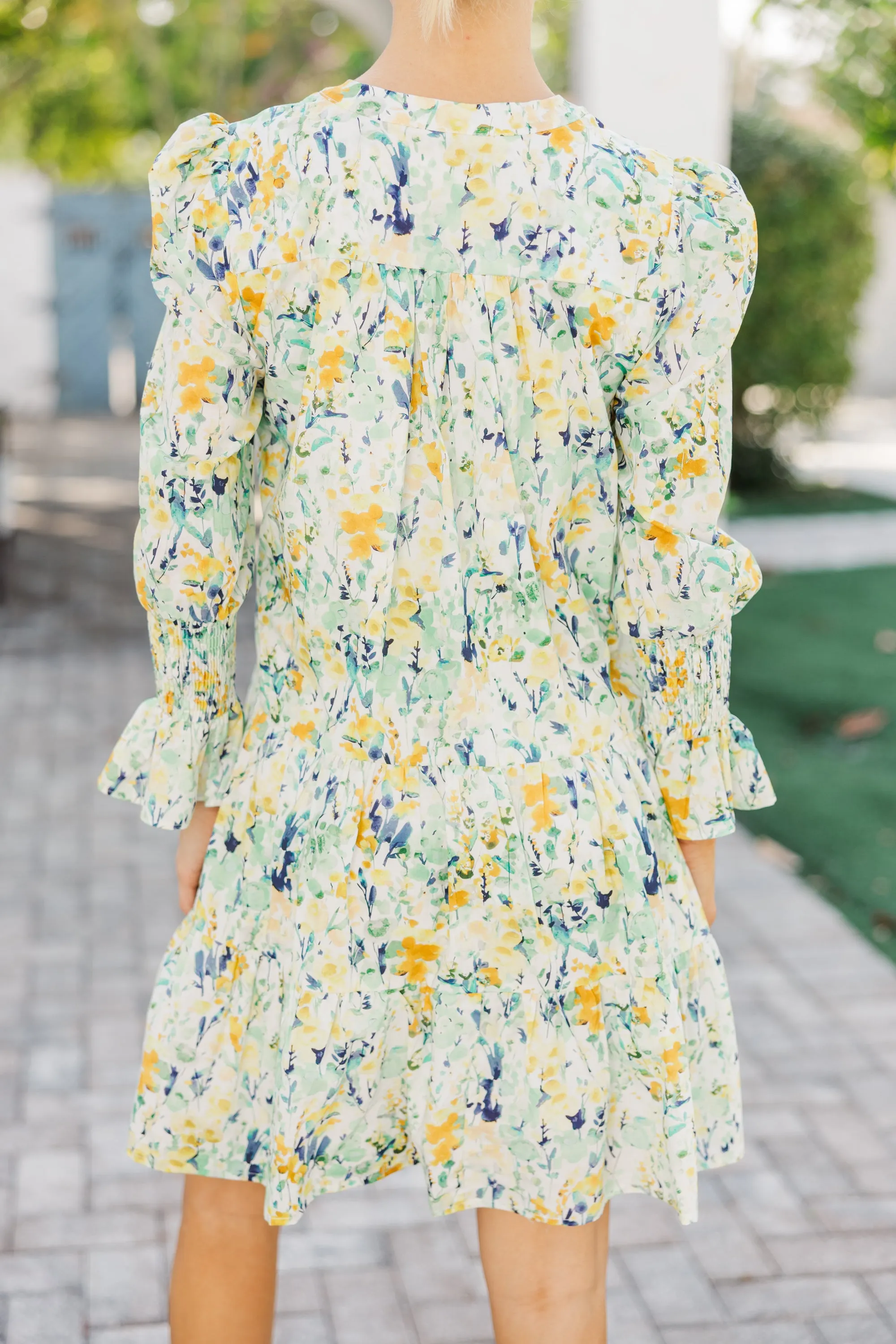 In Your Happy Place Yellow Watercolor Floral Dress