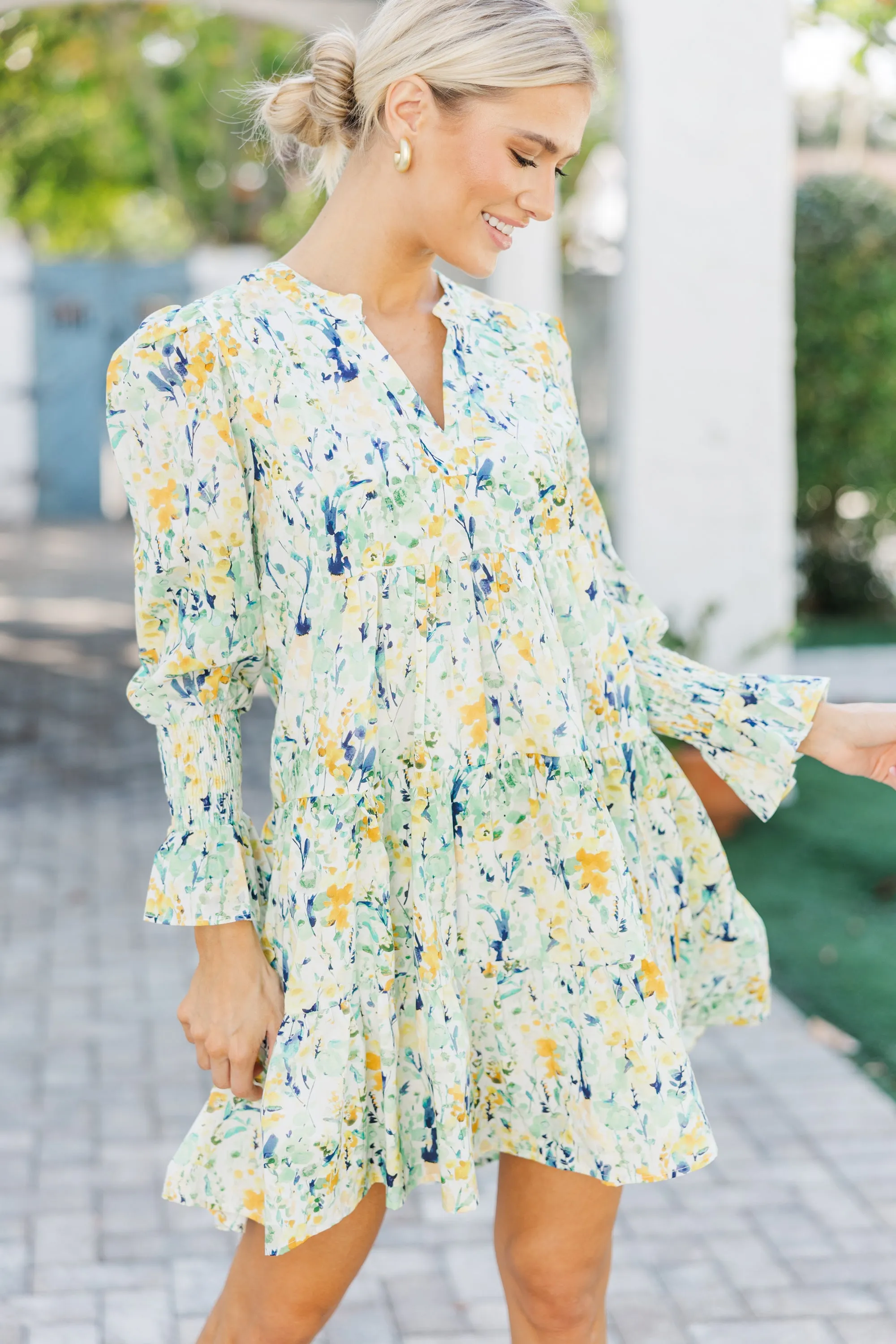 In Your Happy Place Yellow Watercolor Floral Dress
