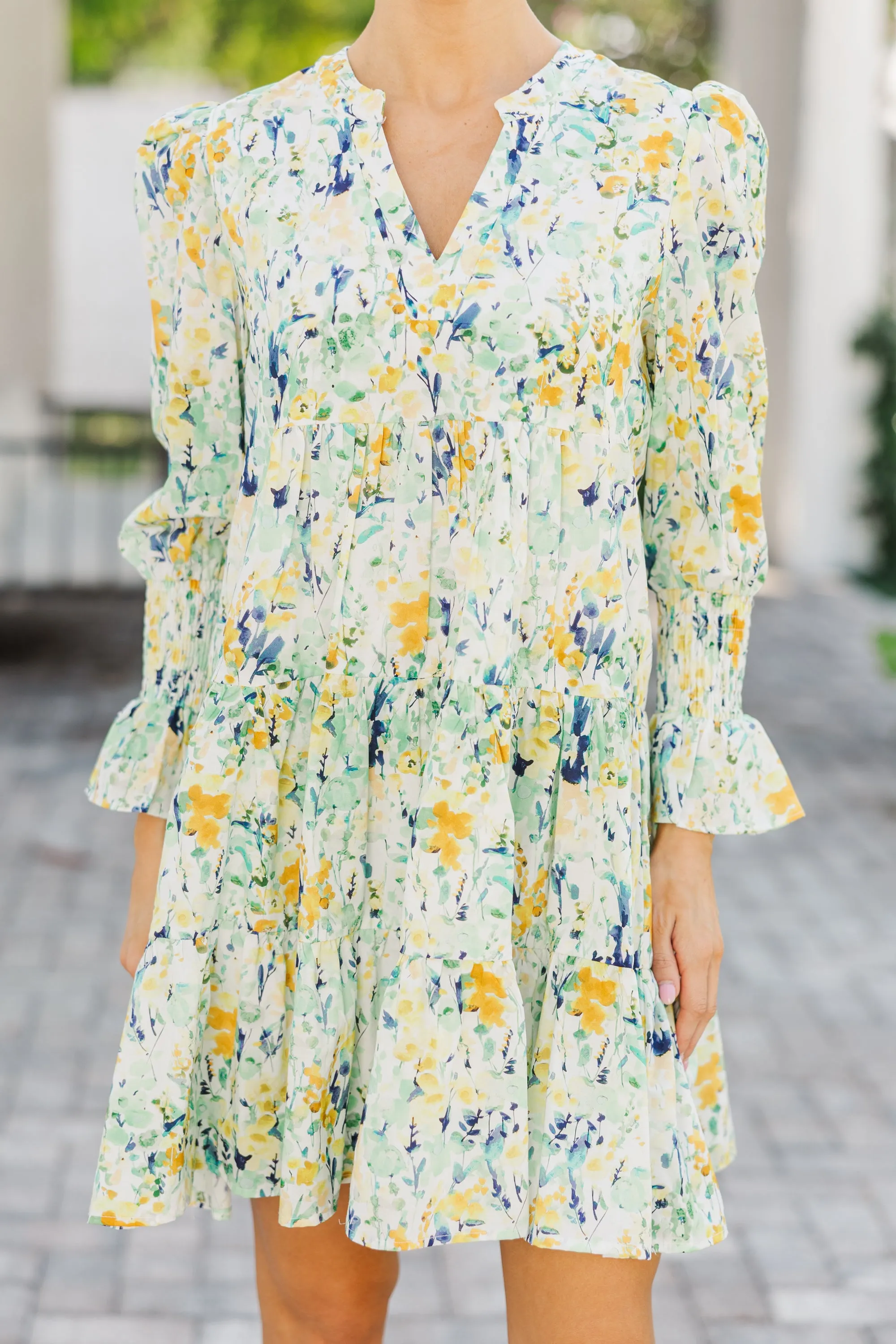 In Your Happy Place Yellow Watercolor Floral Dress