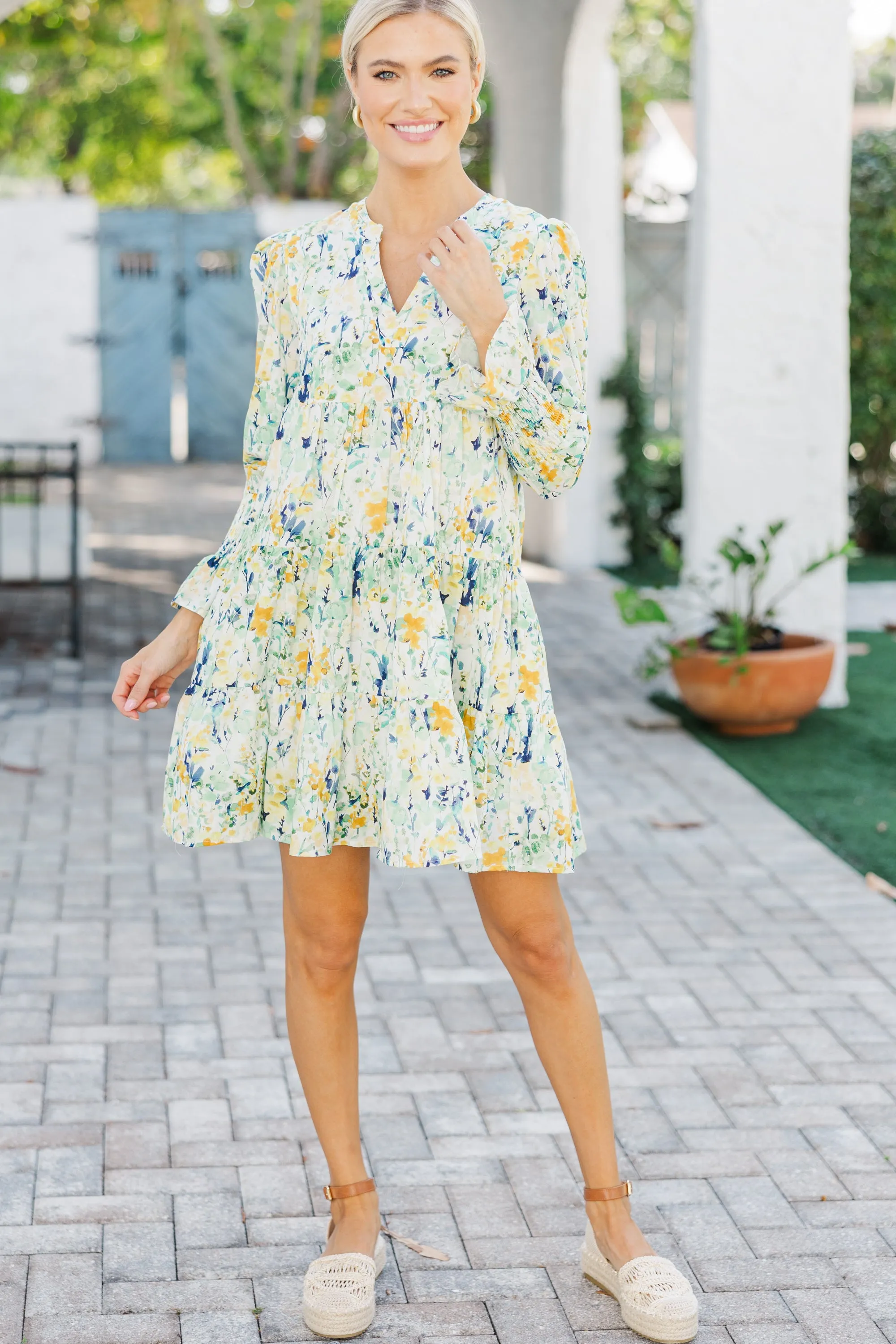 In Your Happy Place Yellow Watercolor Floral Dress