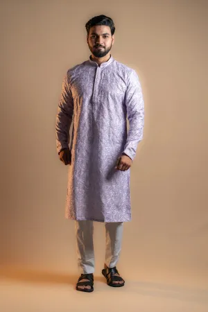 Lavender Patterned Printed Kurta Set for Men