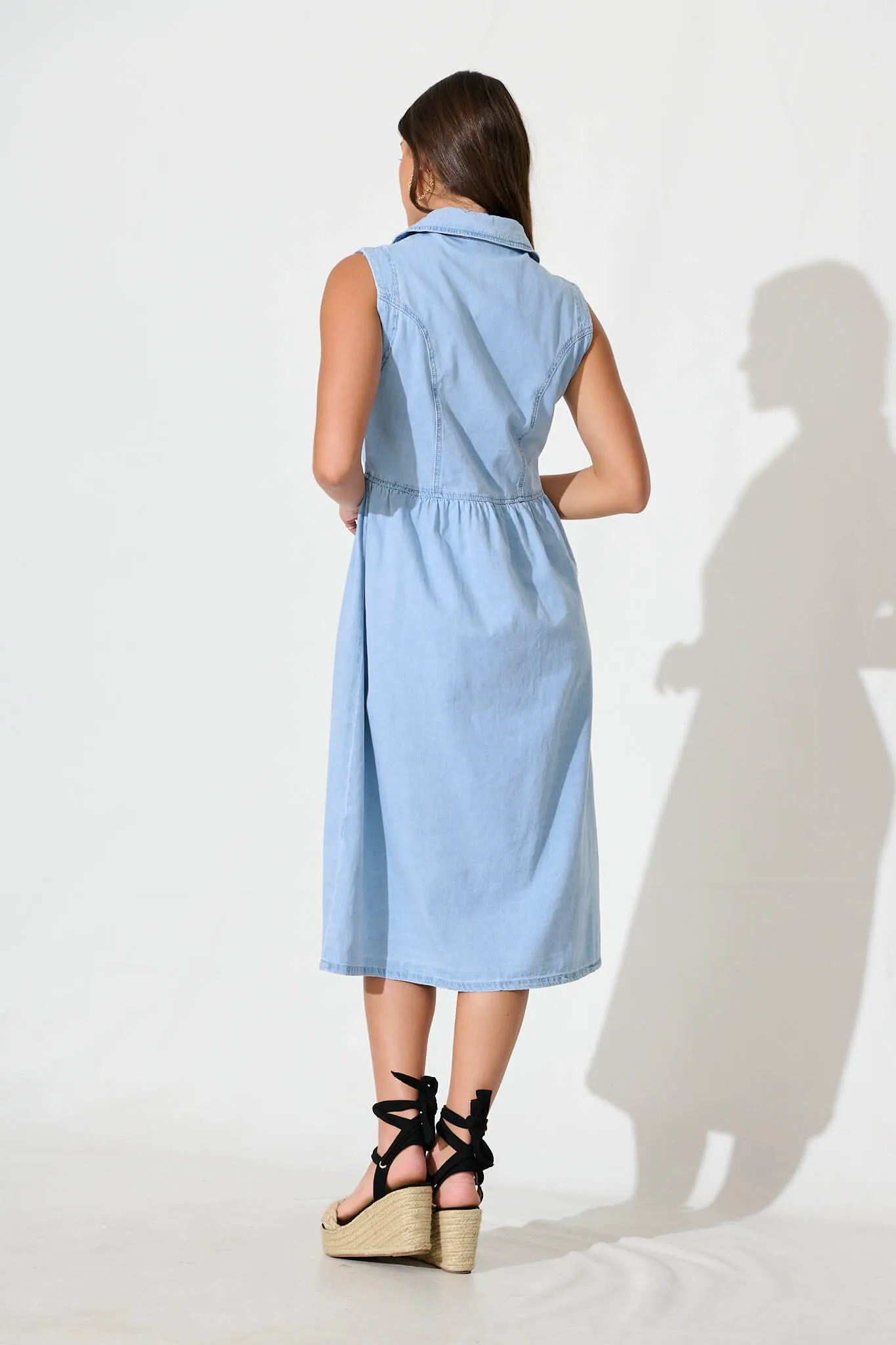Light Blue Denim Midi Shirt Dress - Love