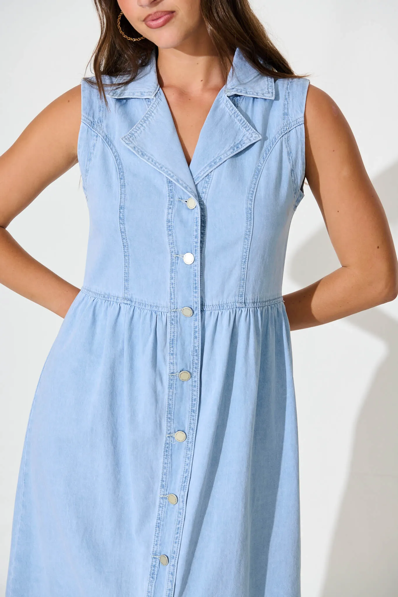 Light Blue Denim Midi Shirt Dress - Love