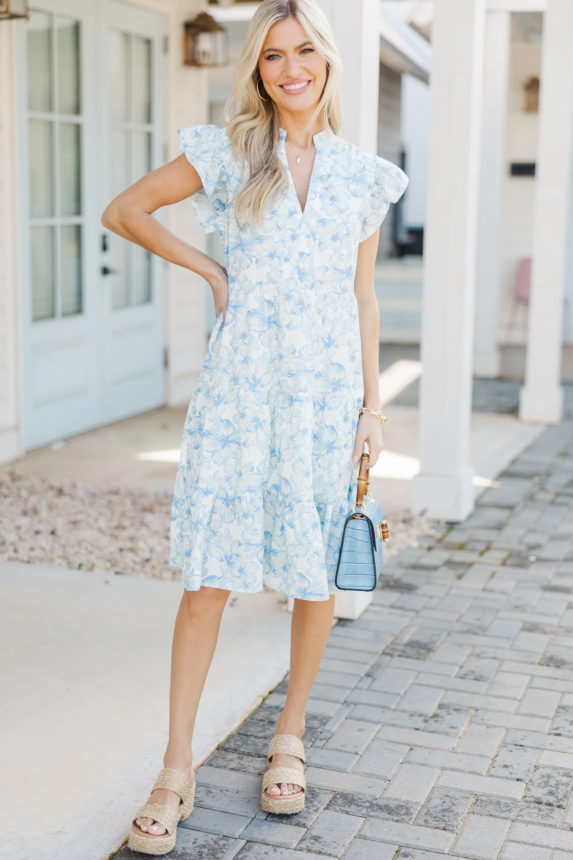 Make It Your Own Blue Floral Tiered Dress